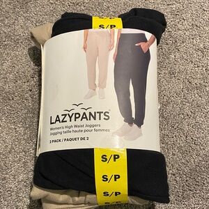 Lazypants Women's High Waist Joggers 2-Pack black pair and beige pair size small